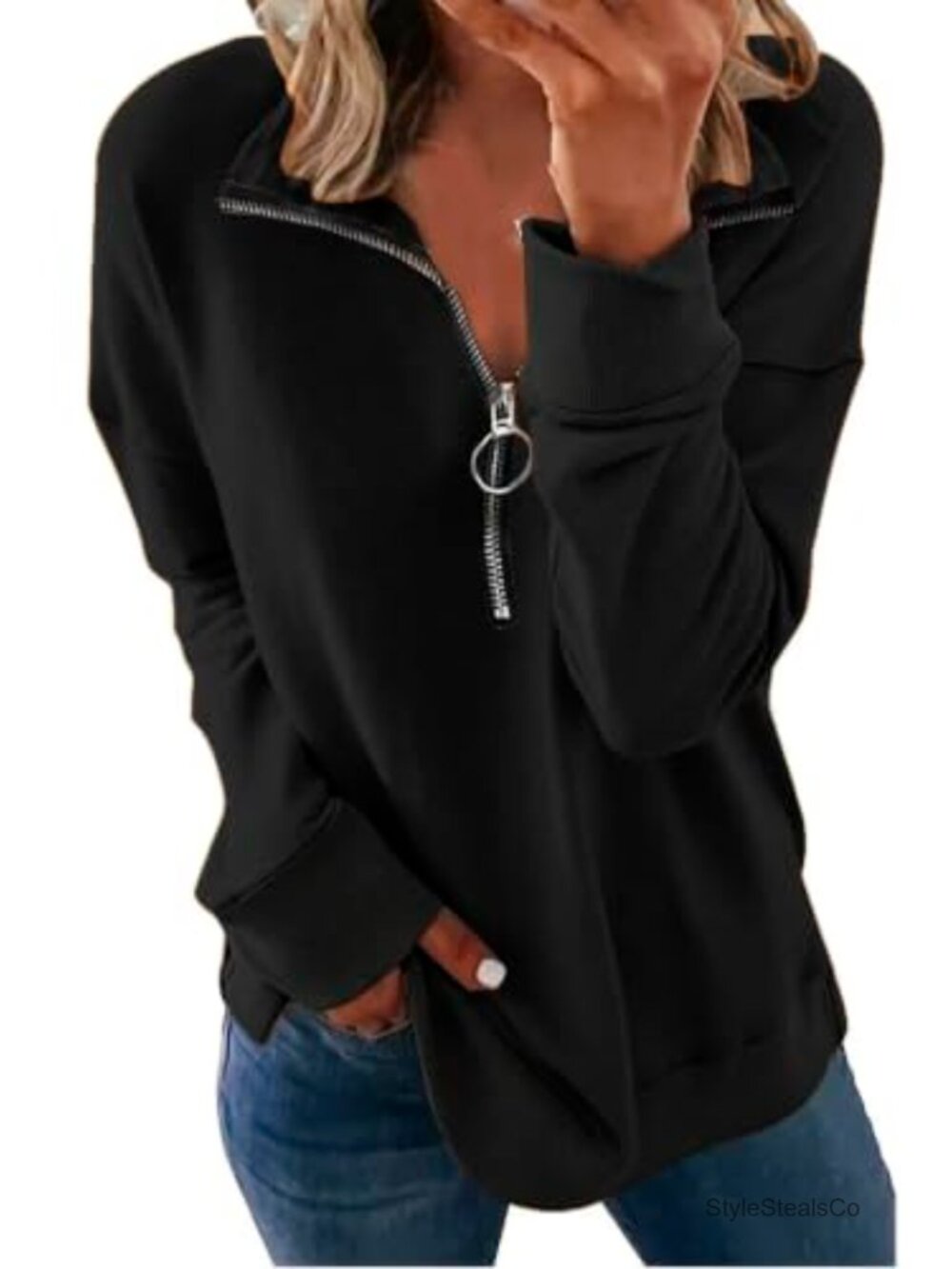 Women's Quarter Zip Lightweight Sweatshirt Long Sleeve Pullover Cotton Polyester